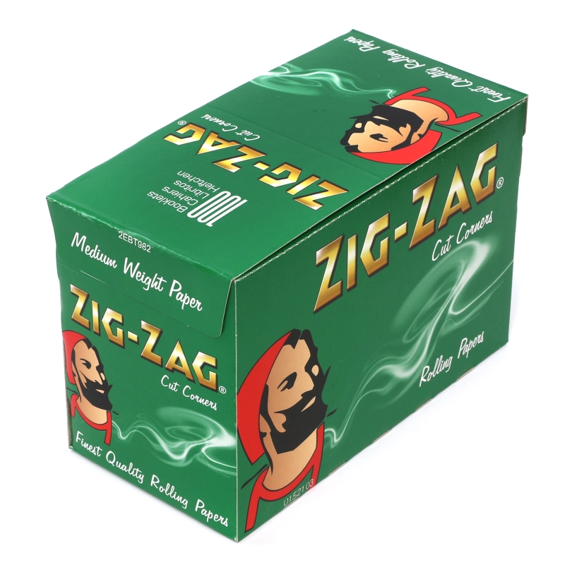 S tk paperi Zig Zag Green Regular Cut Corner Rolling Paper Box 100