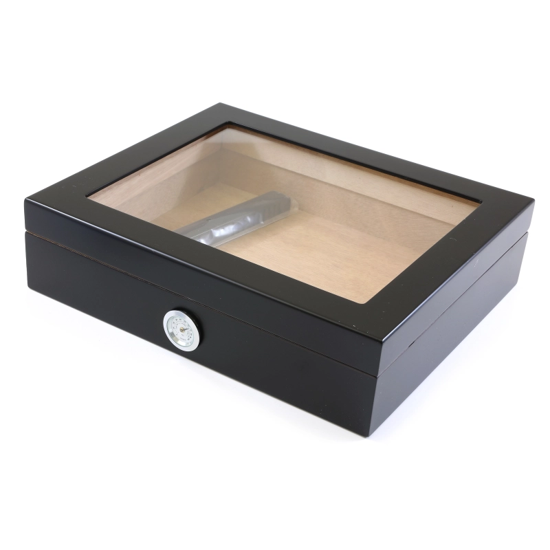 Humidors | Humidor Black Matte Glass Window for 20 Cigars